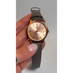 Monroe‎ By Maestro Classique Rose Gold Tone Round Case Gray Leather Band Watch